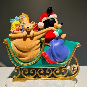 Vintage Mickey Mouse Christmas Sleigh Figurine • Disney Parks Holiday Decor • 8”